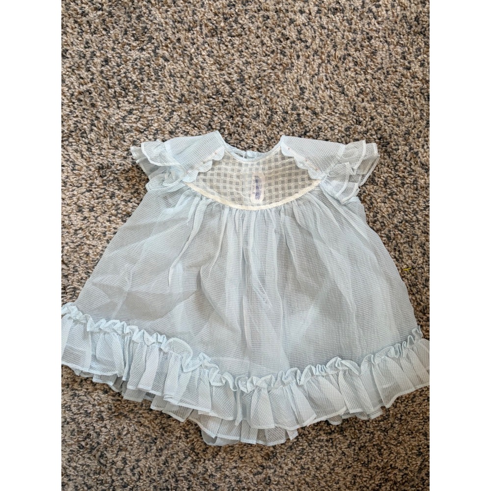 Vintage Baby Dress Light Blue Sheer Ruffle Flutter Sleeve